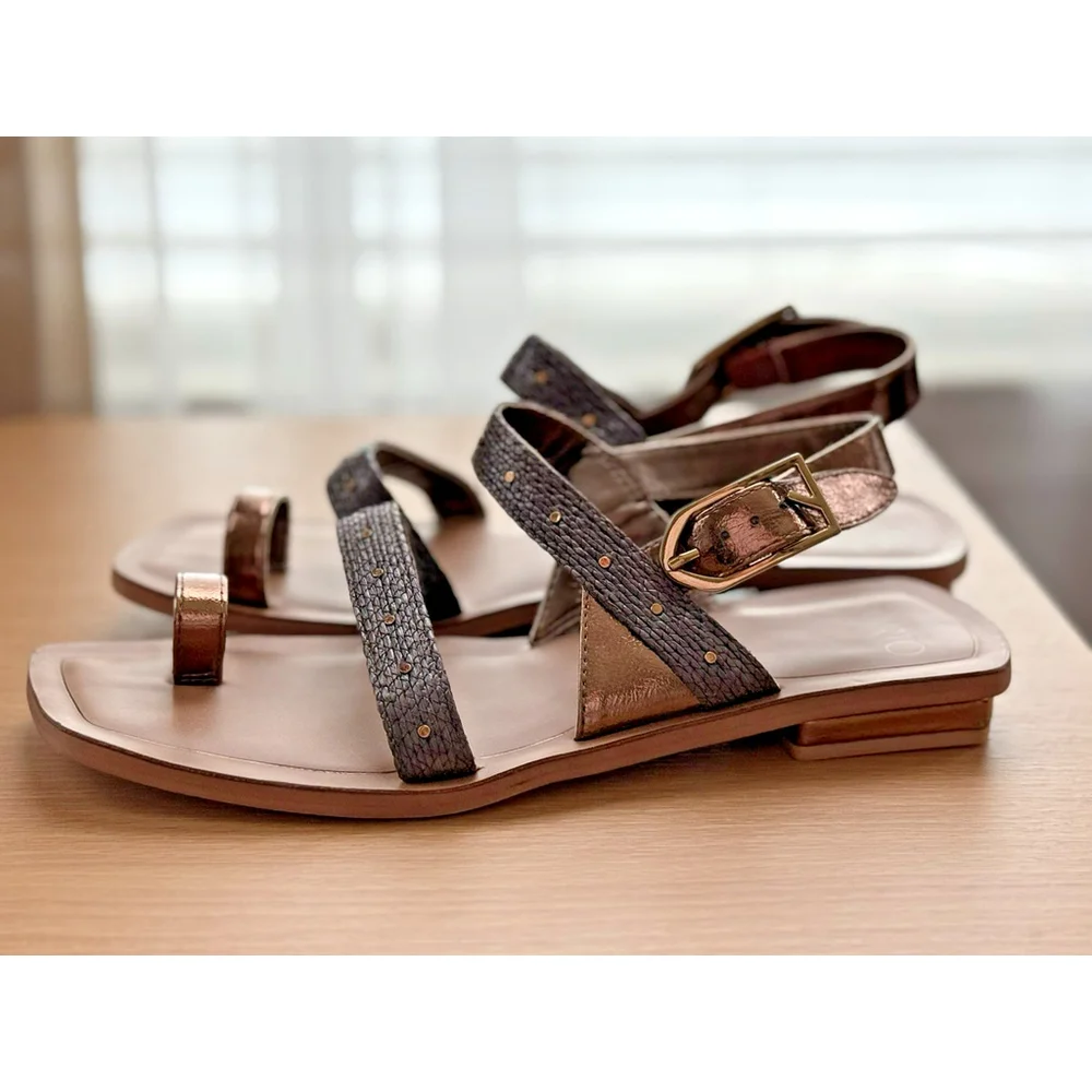 Franco Sarto Women's Classic Flat Sandal Brown Raffia SZ 8 M